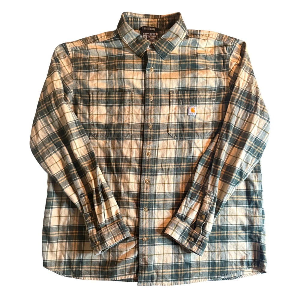 Carhartt TW5945-M Rugged Flex Flannel Shirt Mens 2XL Tall Green Plaid Relaxed